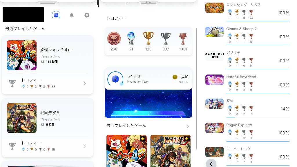 ゲームのプレイ状況・取得トロフィーの確認